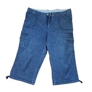 Lee Platinum Label Womens Blue Denim Cargo Capri Pants Size 18 Medium Wash